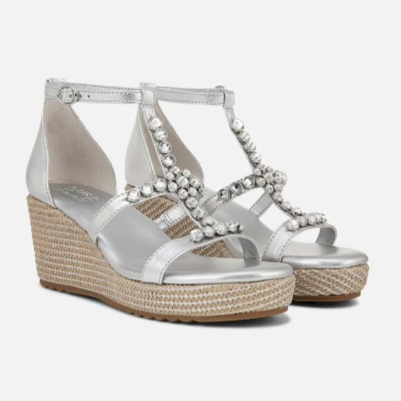 Naturalizer Serena Wedge Silver Sandals Women's Size 9M New in Box - Picture 2 of 5
